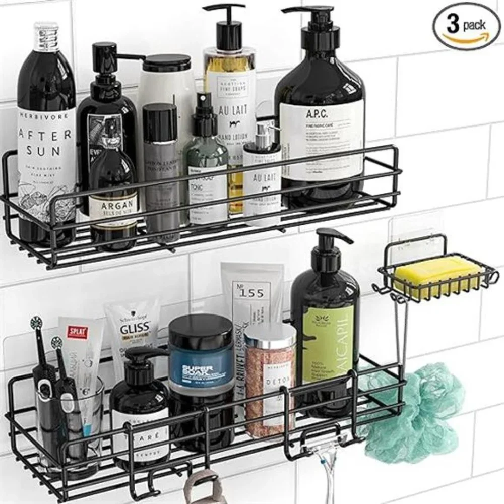 Shower Caddy Basket Shelf with Soap Holder, No Drilling Traceless Adhesive